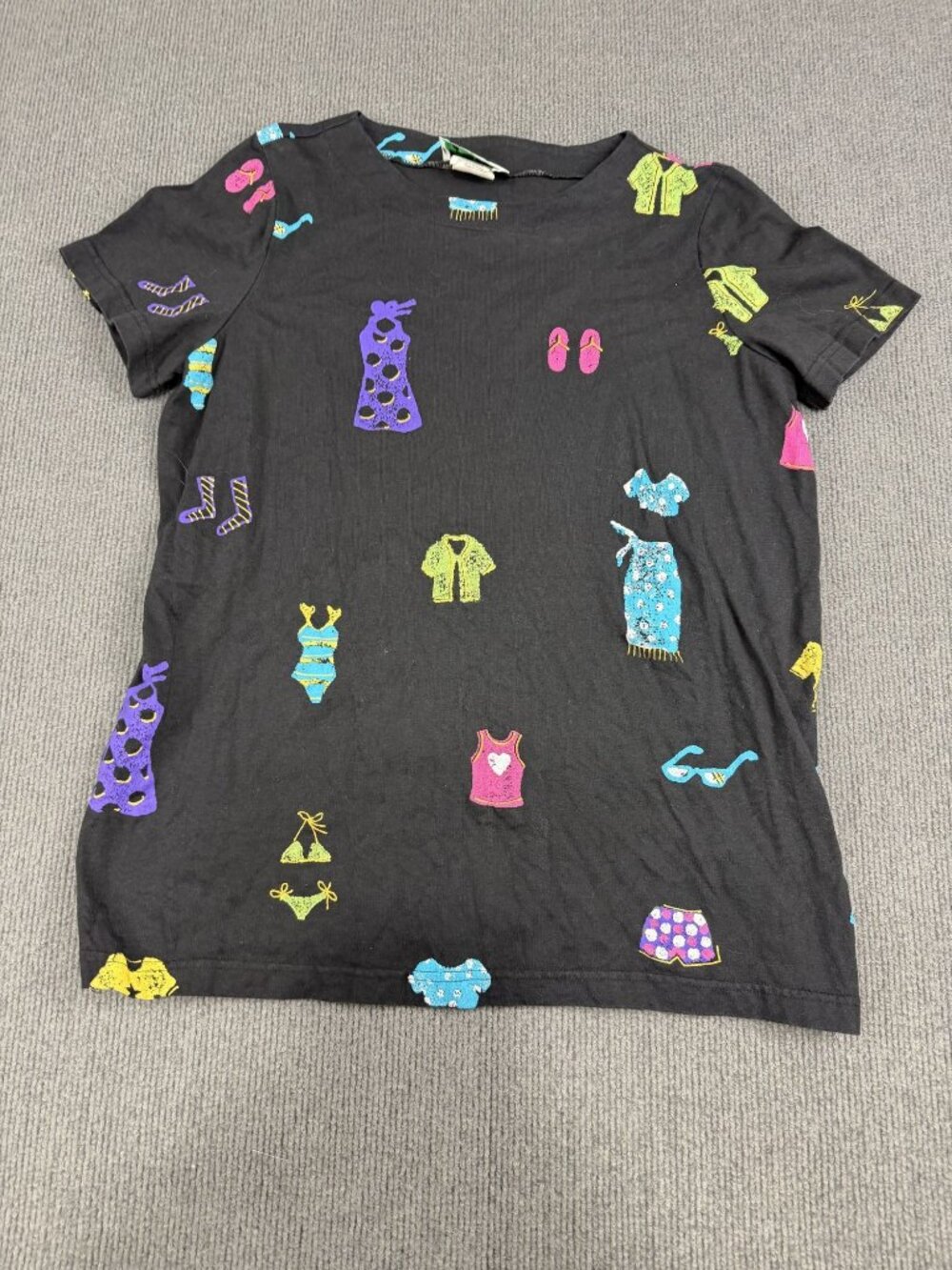 Coconut Bay Womens Black Colorful Print T-Shirt Large